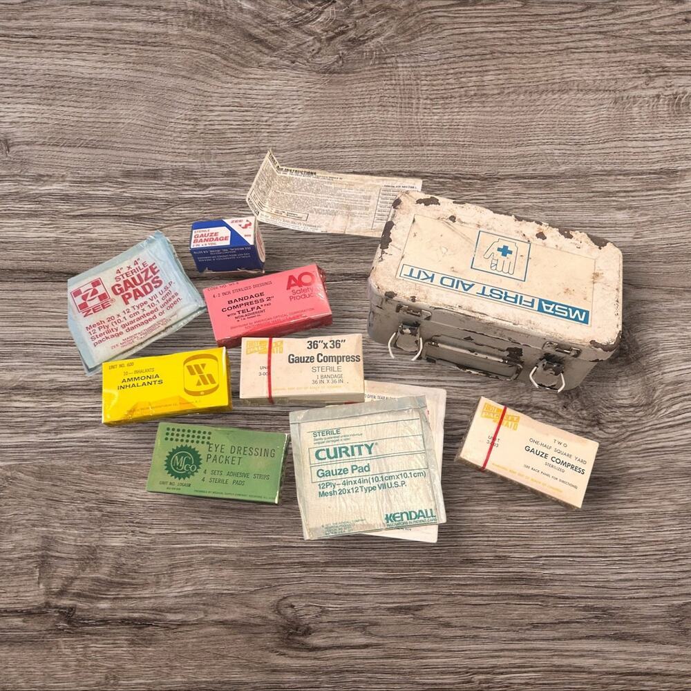 Vintage MSA First Aid Kit Bandages Smelling Salts